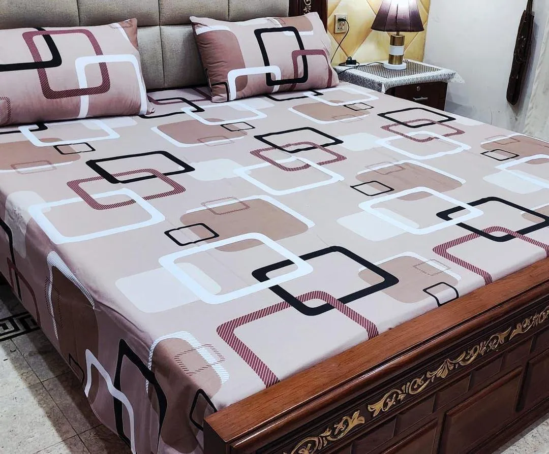 3 Pcs Cotton Printed Double Bedsheet