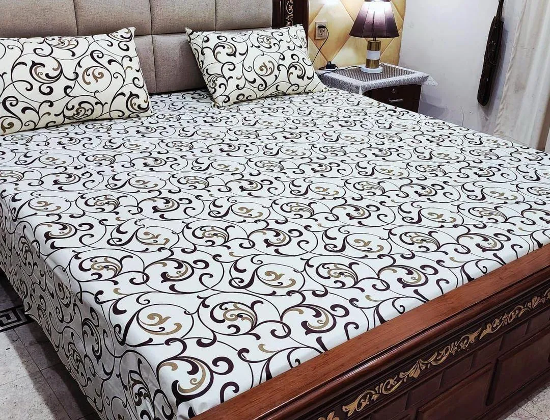 3 Pcs Cotton Printed Double Bedsheet