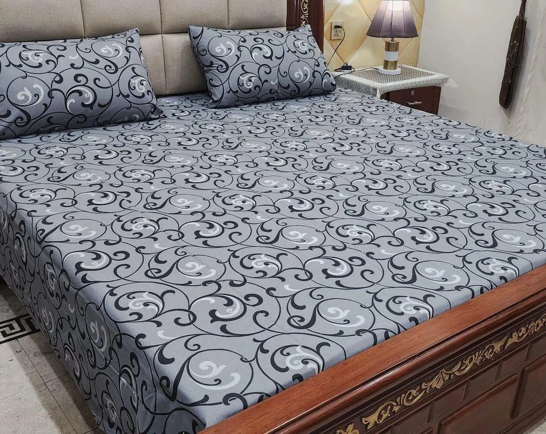 3 Pcs Cotton Printed Double Bedsheet
