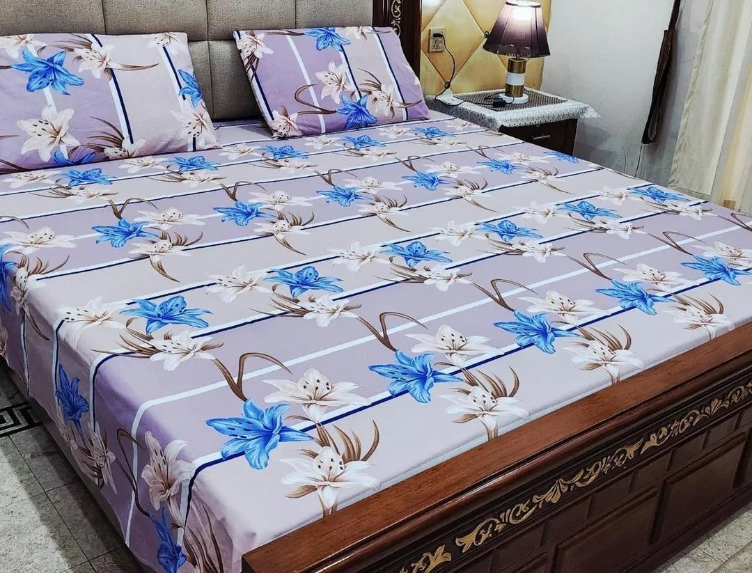 3 Pcs Cotton Printed Double Bedsheet