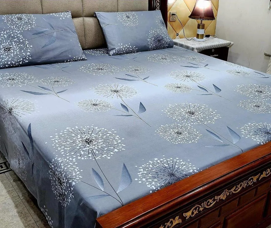 3 Pcs Cotton Printed Double Bedsheet