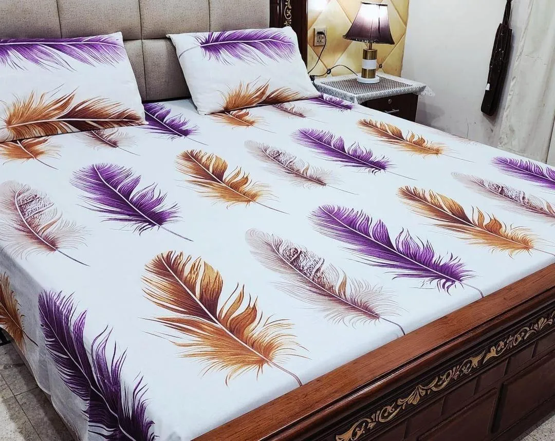 3 Pcs Cotton Printed Double Bedsheet