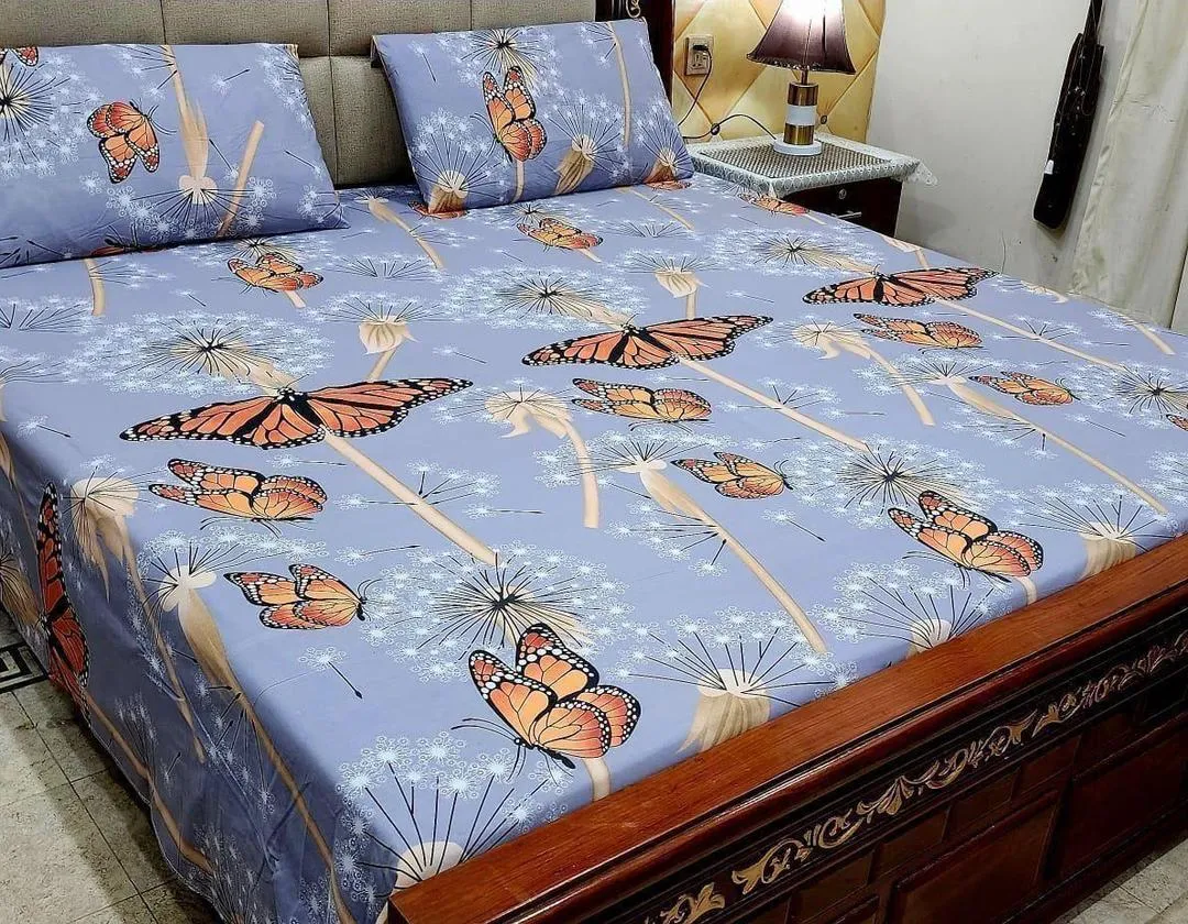 3 Pcs Cotton Printed Double Bedsheet