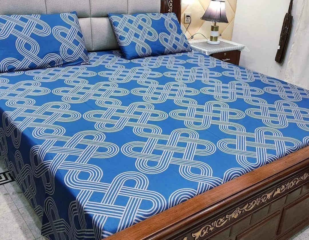 3 Pcs Cotton Printed Double Bedsheet
