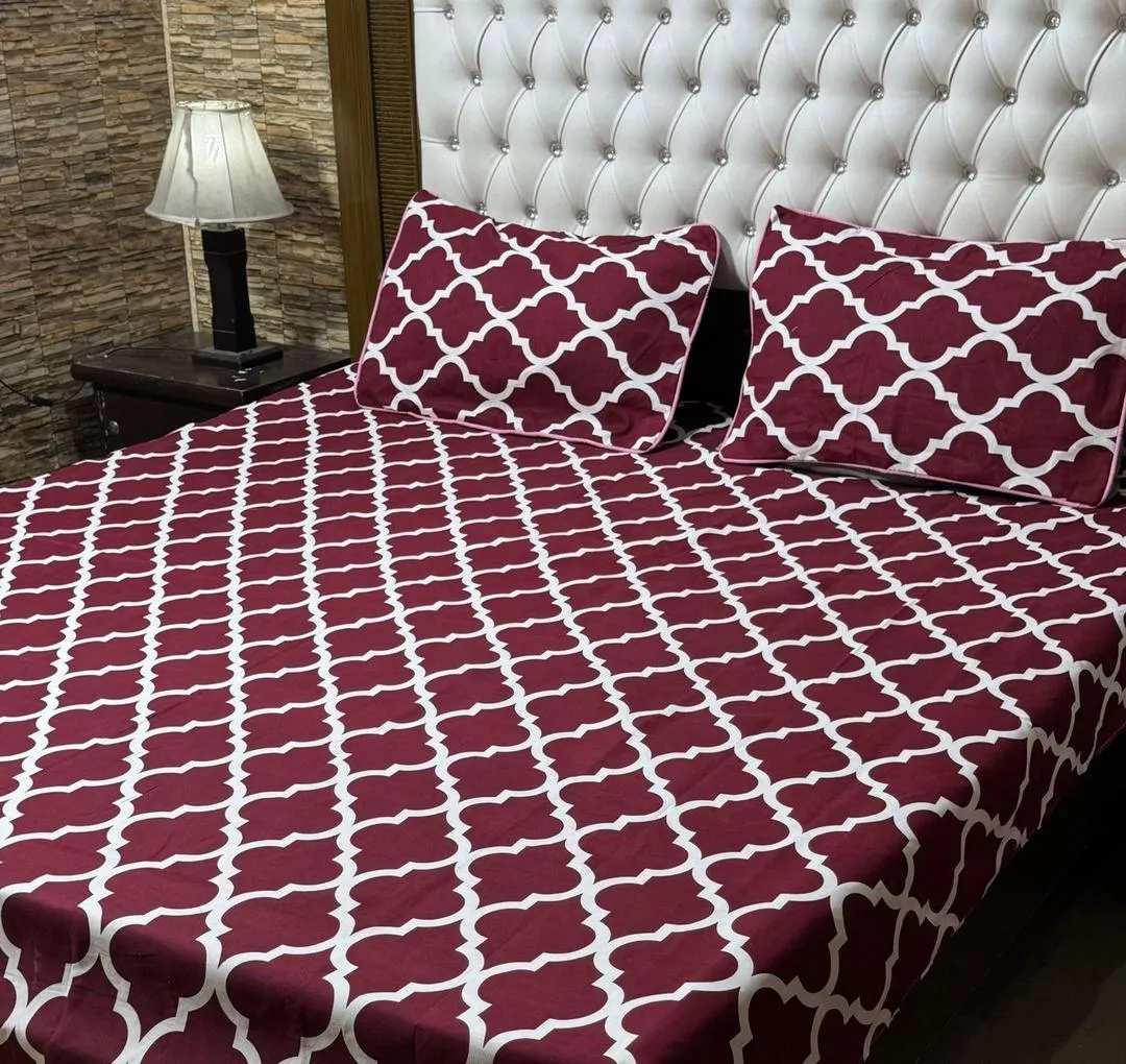 3 Pcs Crystal Cotton Printed Double Bedsheet