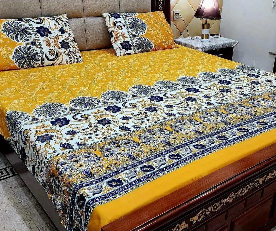 3 Pcs Crystal Cotton Printed Double Bedsheet
