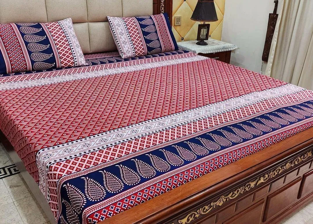 3 Pcs Crystal Cotton Printed Double Bedsheet