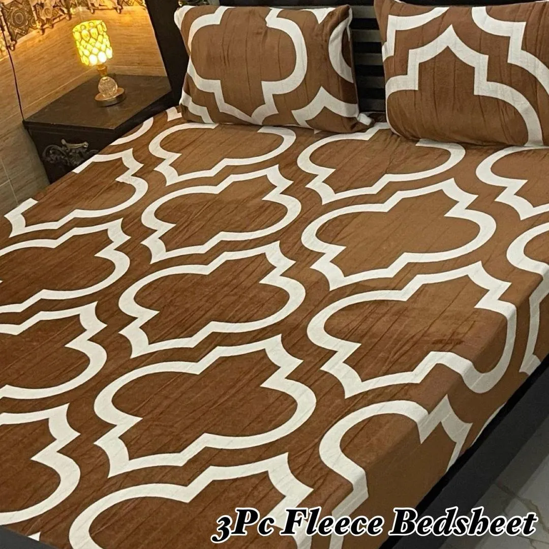 3 Pcs Fleece Printed Double Bedsheet