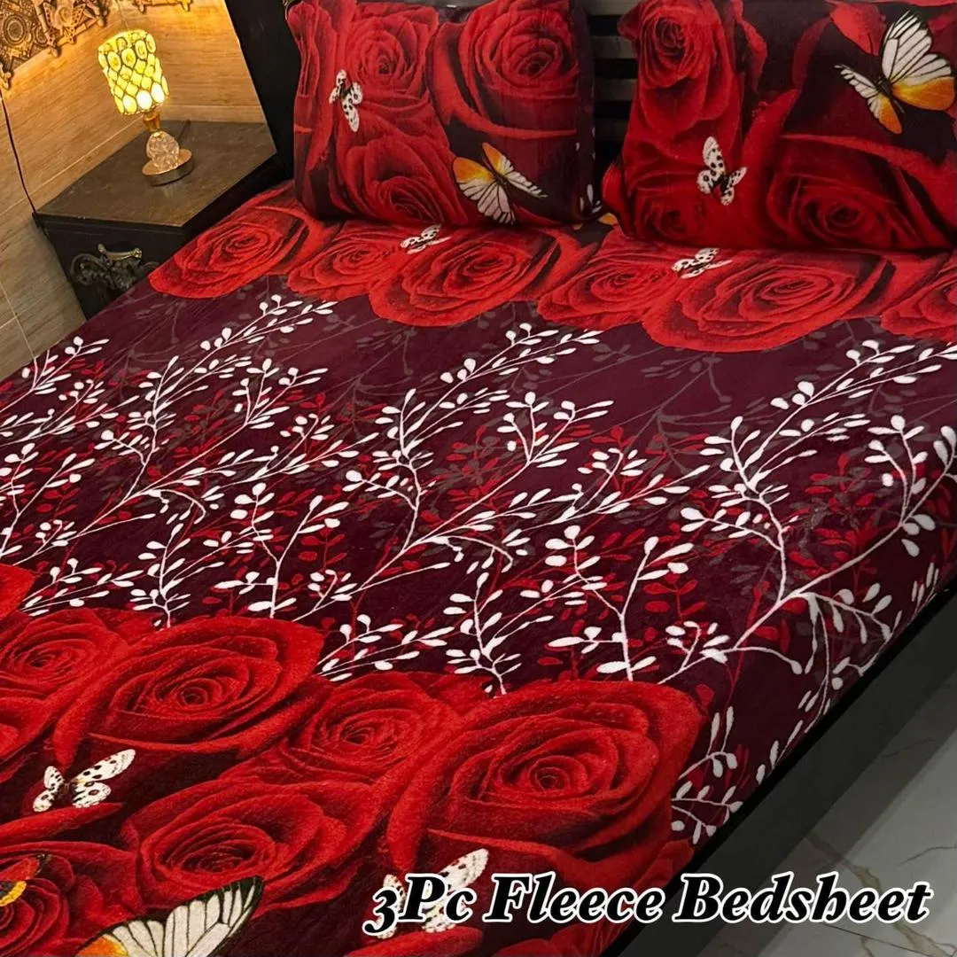 3 Pcs Fleece Printed Double Bedsheet