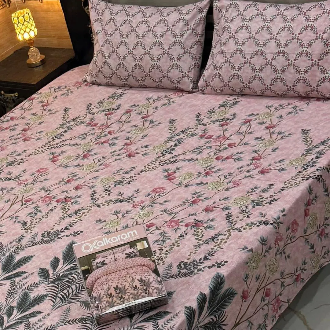 3 Pcs Mix Cotton Printed Double Bedsheet