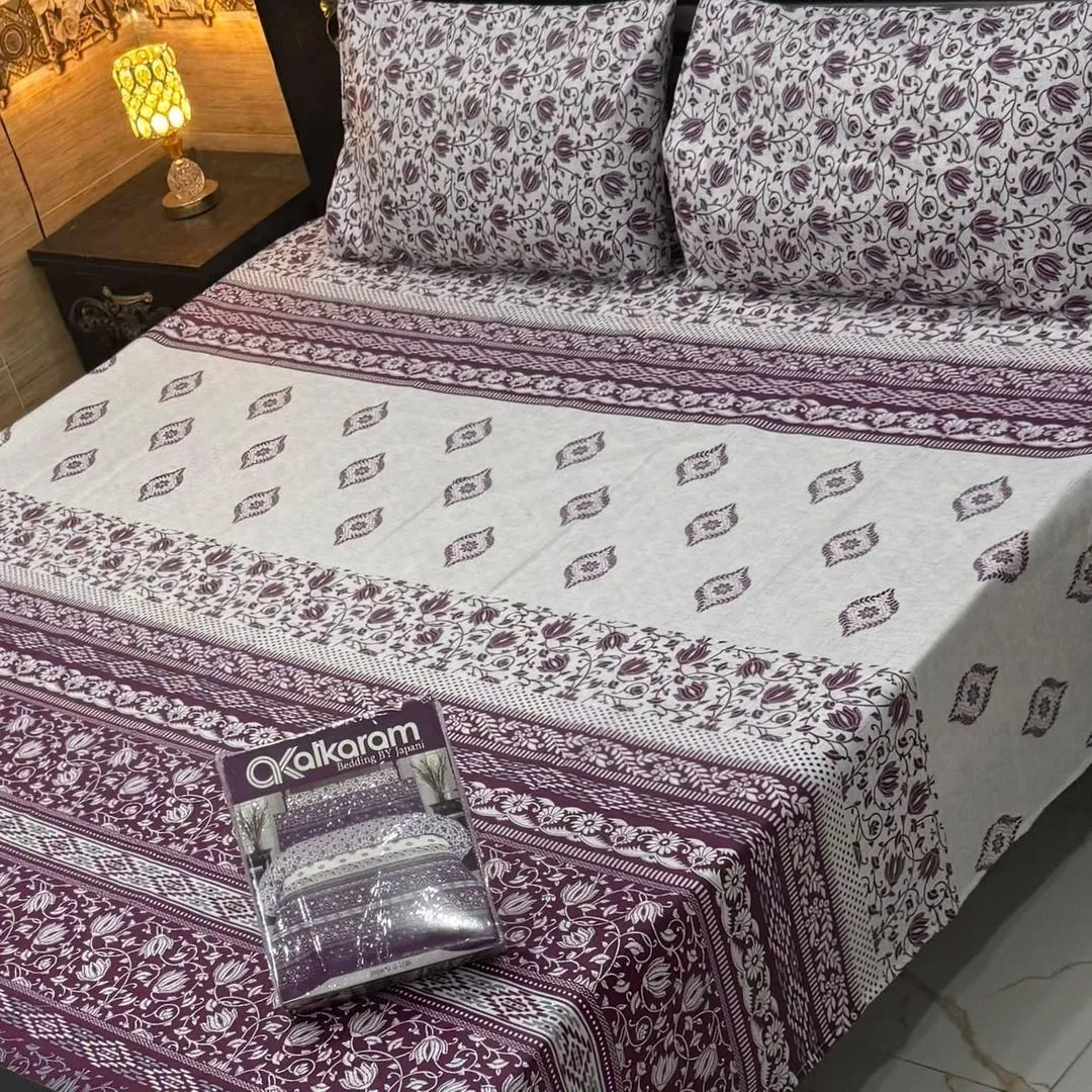 3 Pcs Mix Cotton Printed Double Bedsheet