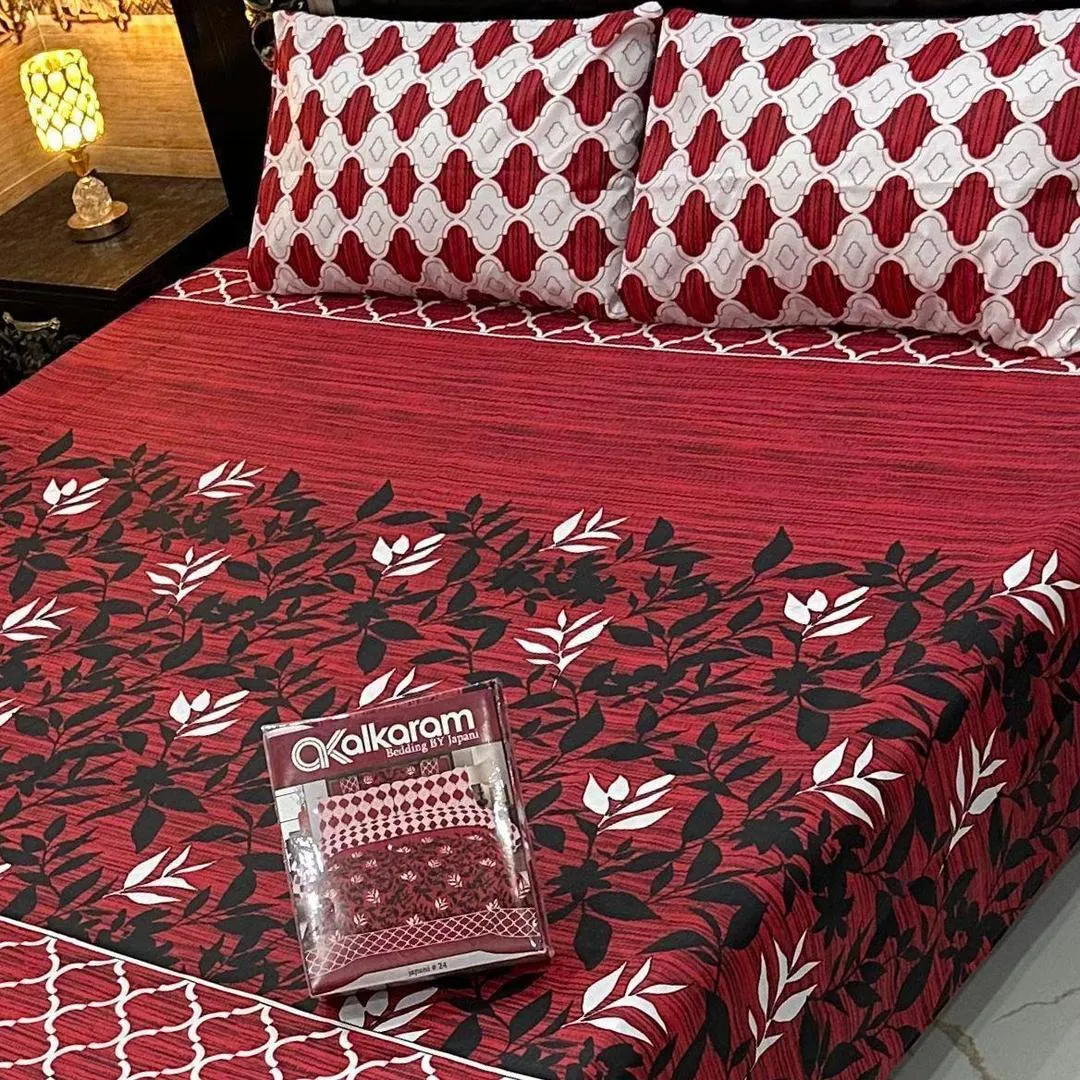 3 Pcs Mix Cotton Printed Double Bedsheet