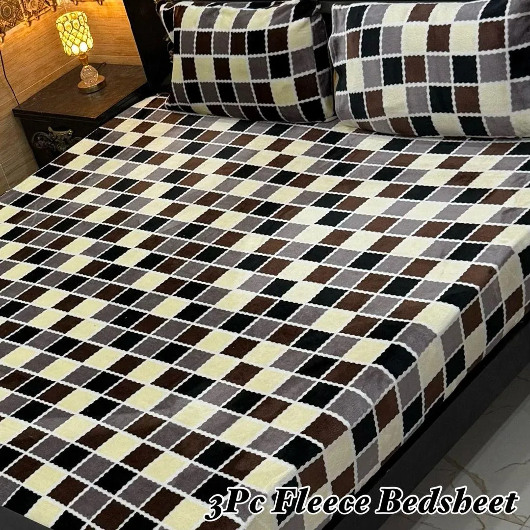 3 Pcs Fleece Printed Double Bedsheet