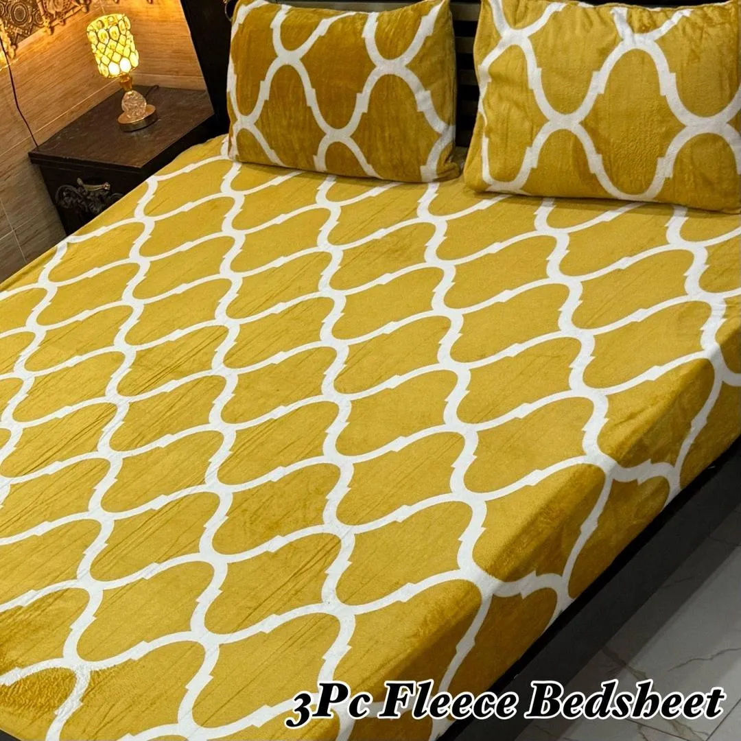 3 Pcs Fleece Printed Double Bedsheet