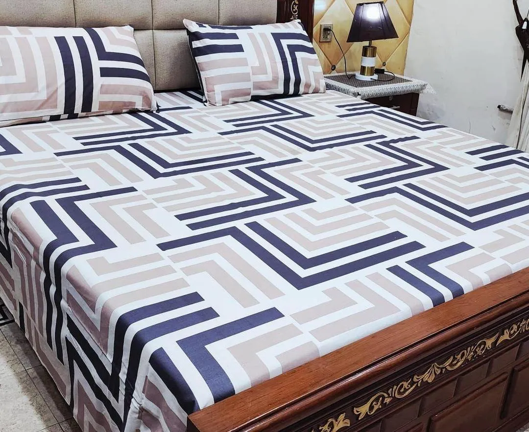 3 Pcs Cotton Printed Double Bedsheet