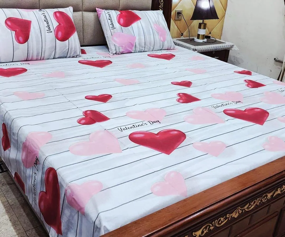 3 Pcs Cotton Printed Double Bedsheet