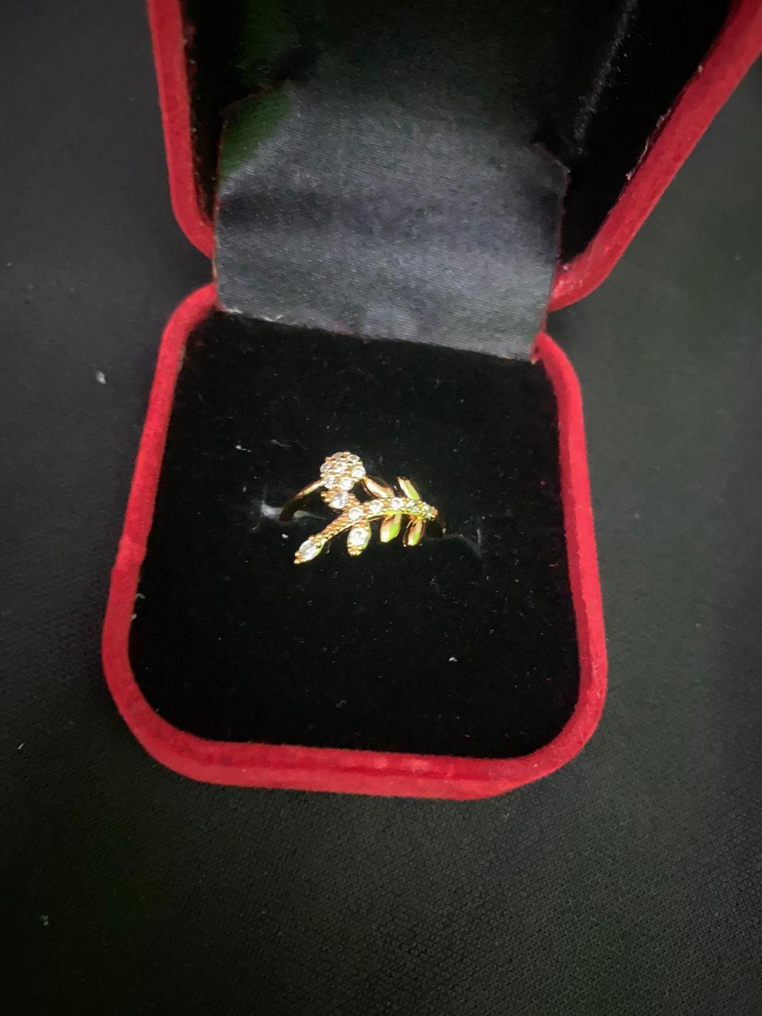 Leaf Design Gold Plated Crystal Charm Ring