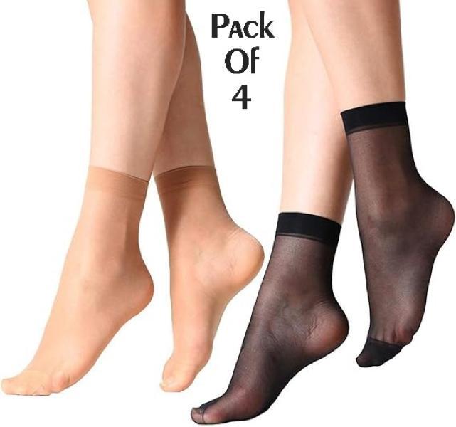 Multicolor Women's Sheer Ankle Length Socks - Pack of 4 Pcs for Daily Wear