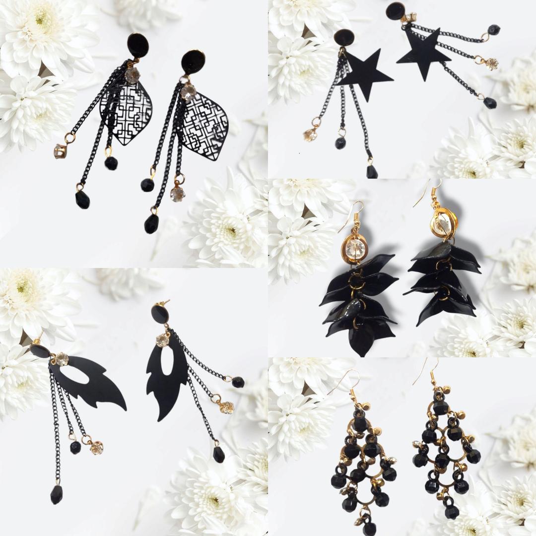 Fancy Black Alloy Earrings - 2 Pcs Unique Design