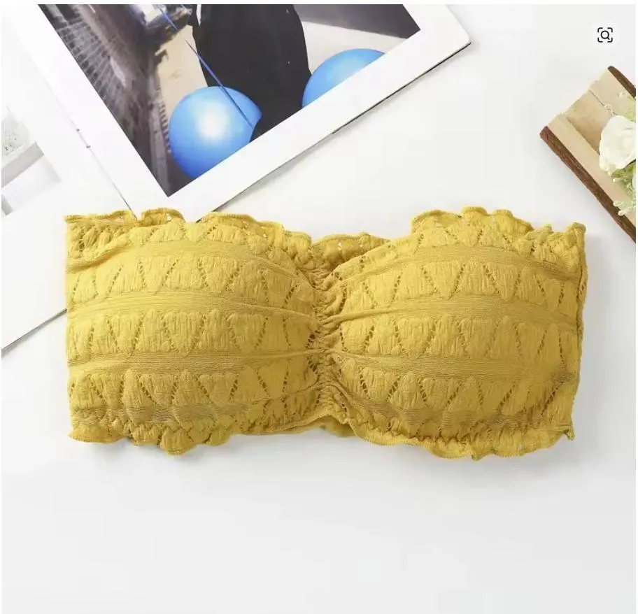 Yellow Padded Bra A Cup Lightweight Net Fabric