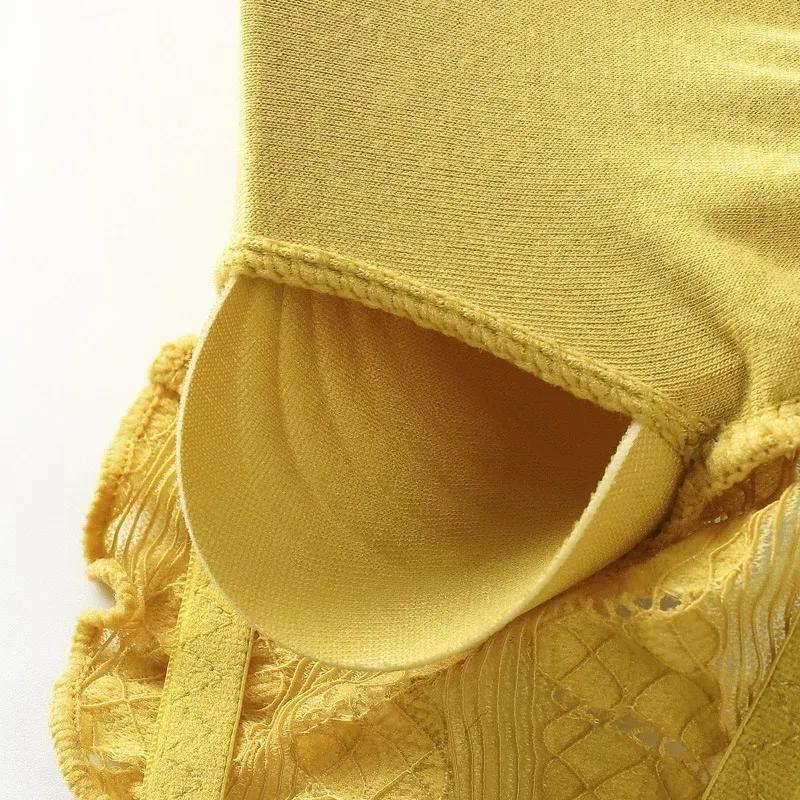 Yellow Padded Bra A Cup Lightweight Net Fabric