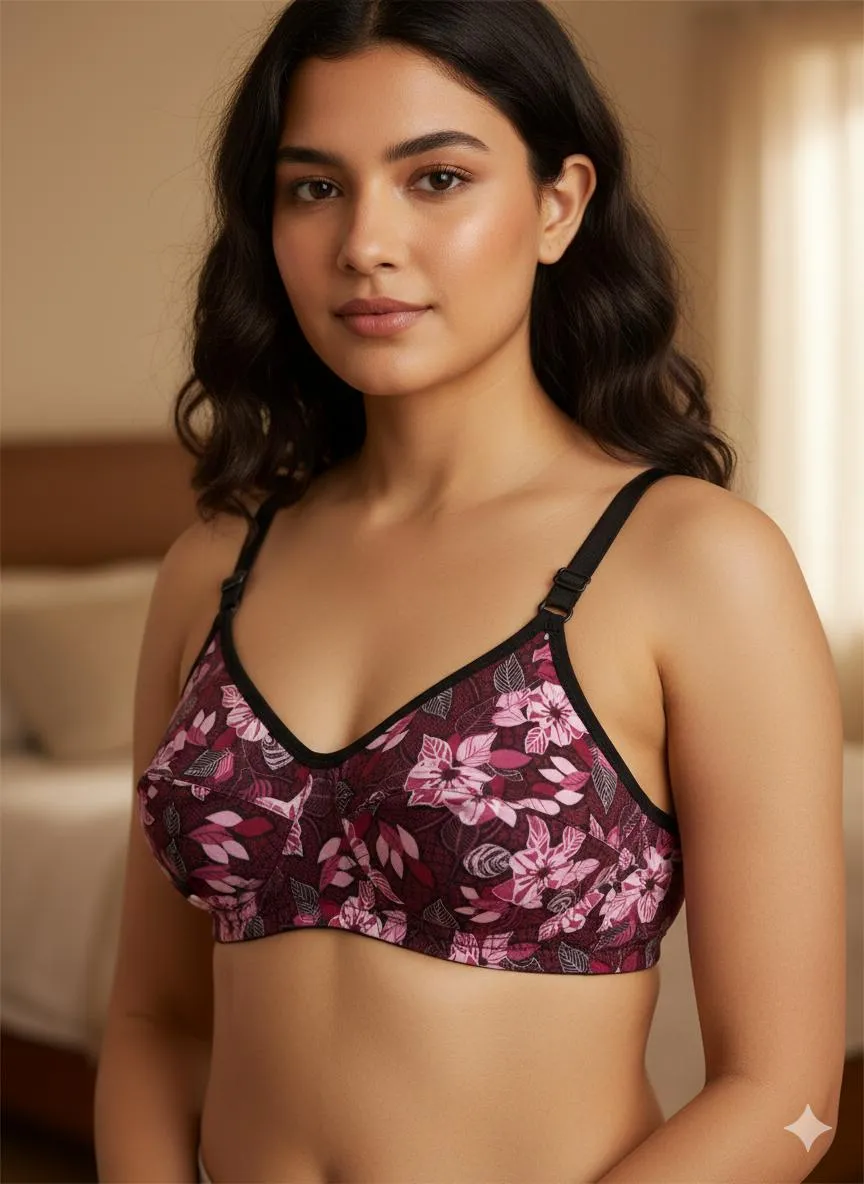 Silk Printed Non-Padded Bra Pink Adjustable Straps