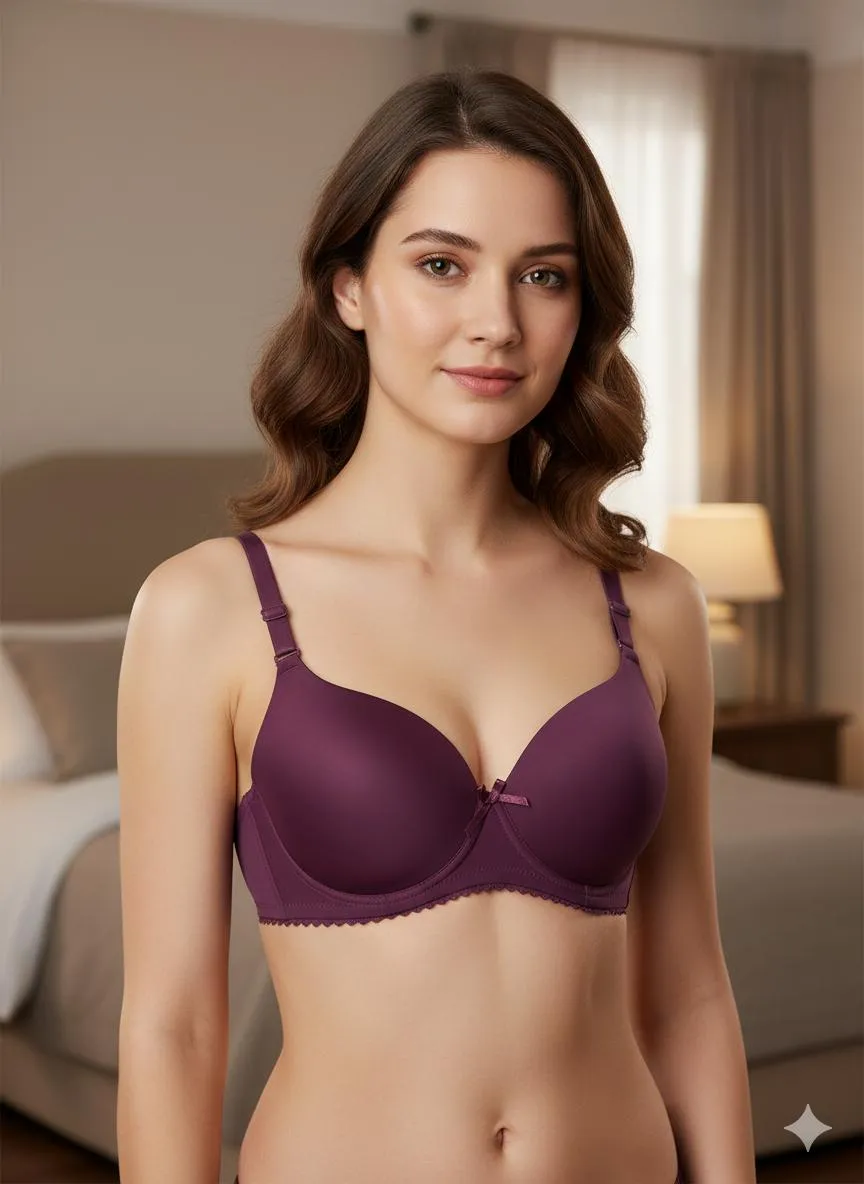 Purple Padded Bra with Lace & Back Closure
