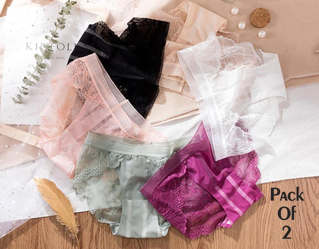 Comfortable Multicolor Nylon Lace Work Brief - Pack of 2