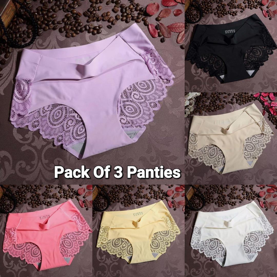 Comfortable Lace Work Spandex Briefs - 3 Pcs Multicolor Set