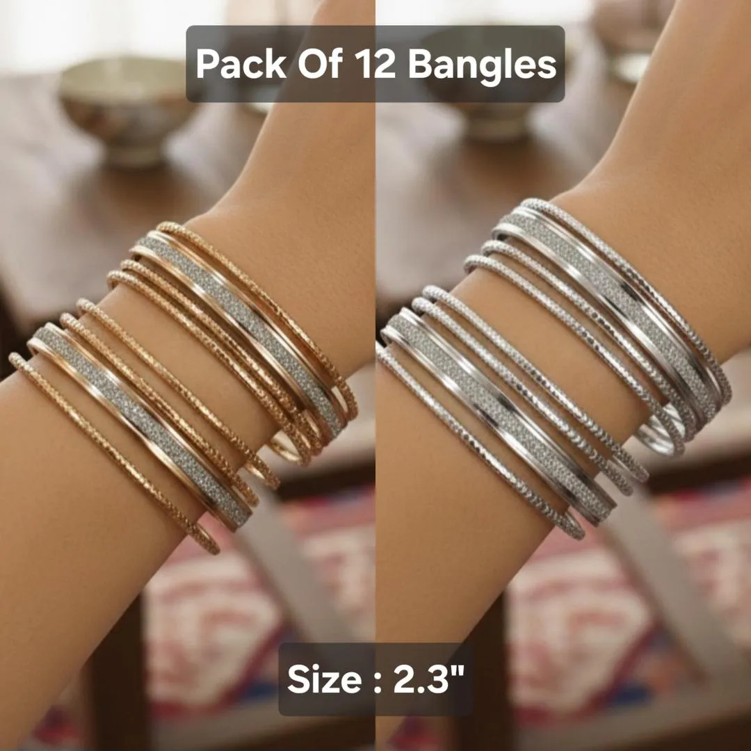 12 Pcs Modern Design Silver Plated Plain Bangle