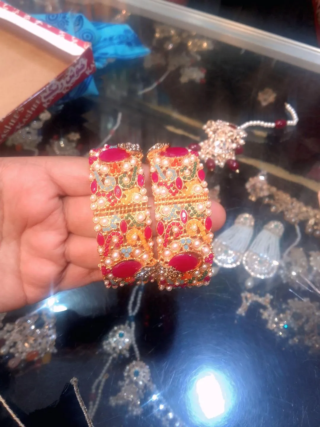 2 Pcs 1 Carat Gold Plated Beads Kara Bangle