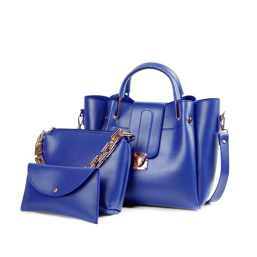 Women's PU Leather Plain Hand Bag Set
