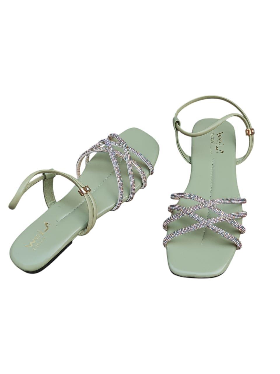 Fancy Women's Green Glitter PVC Flats - 1 Pcs