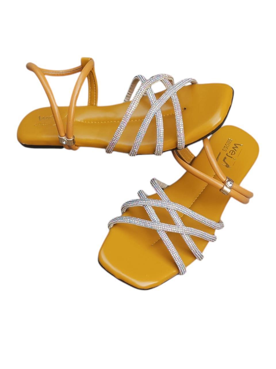 Fancy Women's Mustard Glitter Flats - Perfect for Any Occasion