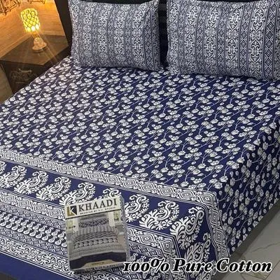 3 Pcs Cotton Printed Double Bedsheet