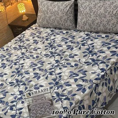 3 Pcs Cotton Printed Double Bedsheet