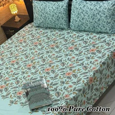 3 Pcs Cotton Printed Double Bedsheet