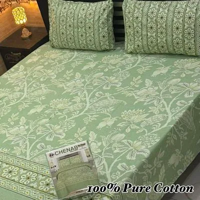 3 Pcs Cotton Printed Double Bedsheet