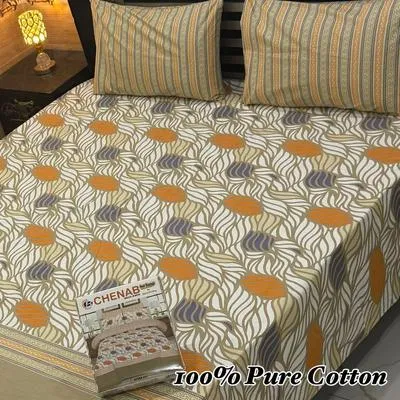 3 Pcs Cotton Printed Double Bedsheet