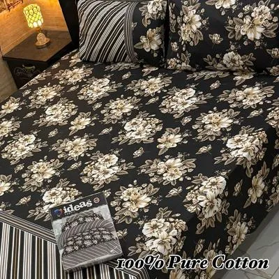 3 Pcs Cotton Printed Double Bedsheet