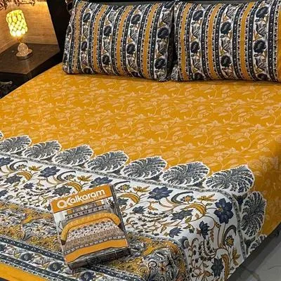 3 Pcs Mix Cotton Printed Double Bedsheet