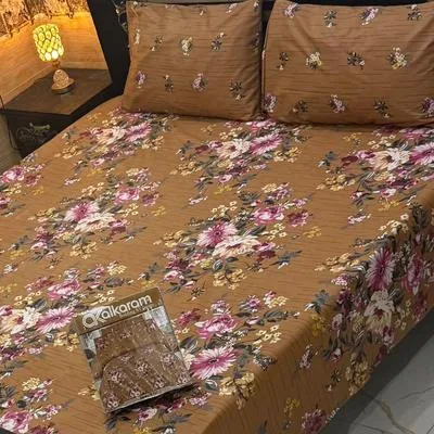 3 Pcs Mix Cotton Printed Double Bedsheet