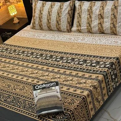3 Pcs Mix Cotton Printed Double Bedsheet