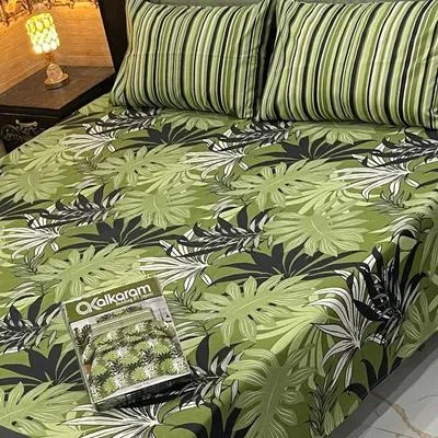 3 Pcs Mix Cotton Printed Double Bedsheet
