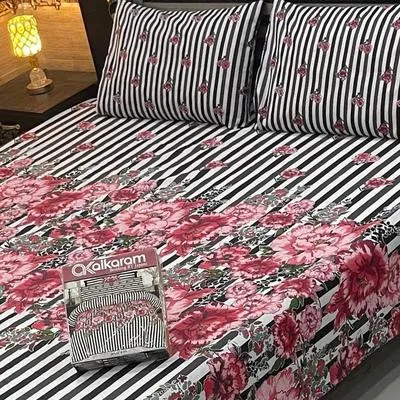3 Pcs Mix Cotton Printed Double Bedsheet