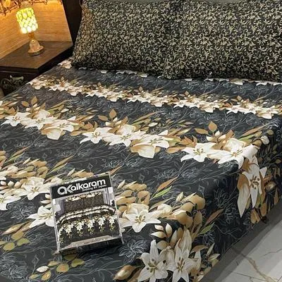3 Pcs Mix Cotton Printed Double Bedsheet