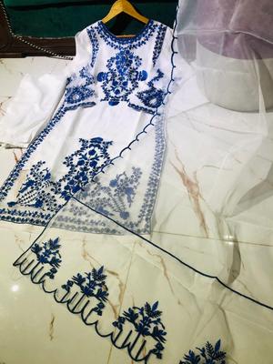 3 Pcs Women's Stitched Organza Embroidered Suit thumbnail 2