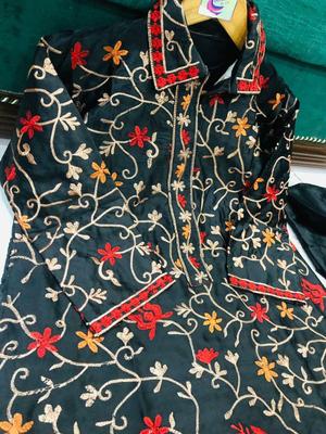 2 Pcs Women's Stitched Katan Silk Embroidered Shirt And Trouser thumbnail 2