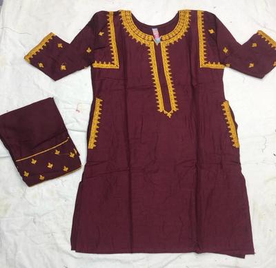 2 Pcs Women's Stitched Linen Embroidered Shirt And Trouser thumbnail 2