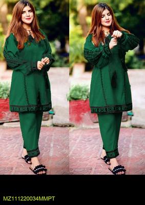 2 Pcs Women's Stitched Linen Embroidered Shirt And Trouser thumbnail 3